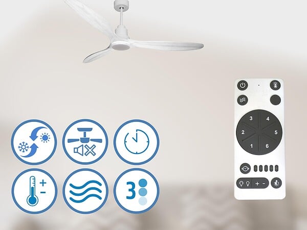 PURLINE - Ventilateur de plafond Réversible  Thermostat Dimmable Wifi Moteur à courant continu Toits en pente Télécommande Lumière à trois tons Hypersilence Mémoire - large