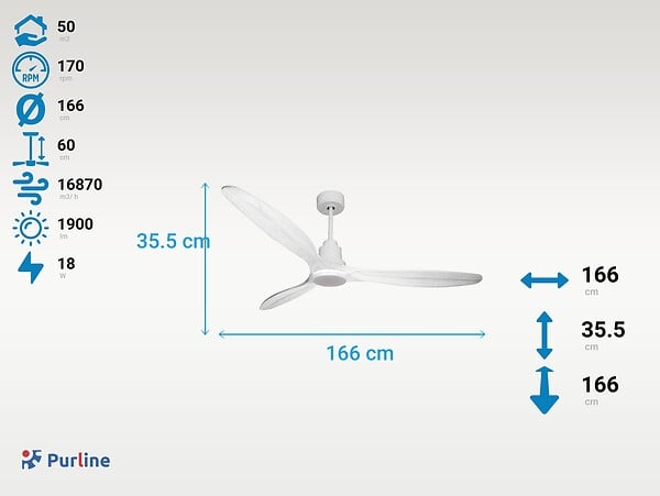 PURLINE - Ventilateur de plafond Réversible  Thermostat Dimmable Wifi Moteur à courant continu Toits en pente Télécommande Lumière à trois tons Hypersilence Mémoire - large
