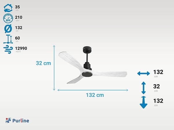 PURLINE - Ventilateur de plafond Réversible  Thermostat Wifi Moteur à courant continu Toits en pente Télécommande Hypersilence Mémoire Shopify Vendible (AUTOMATIQUE) - large