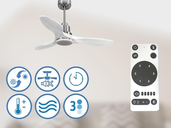 PURLINE - Ventilateur de plafond Réversible  Thermostat Dimmable Wifi Moteur à courant continu Toits en pente Télécommande Lumière à trois tons Hypersilence Mémoire - large