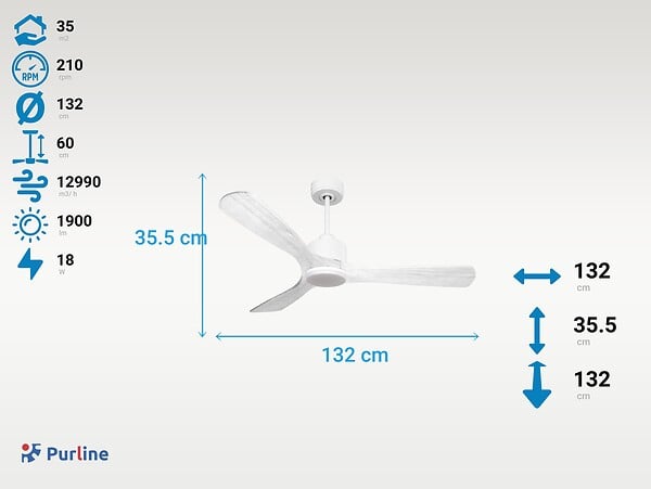 PURLINE - Ventilateur de plafond Réversible  Thermostat Dimmable Wifi Moteur à courant continu Toits en pente Télécommande Lumière à trois tons Hypersilence Mémoire - large