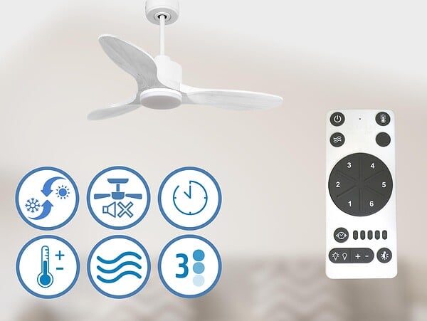 PURLINE - Ventilateur de plafond Réversible  Thermostat Dimmable Wifi Moteur à courant continu Toits en pente Télécommande Lumière à trois tons Hypersilence Mémoire - large