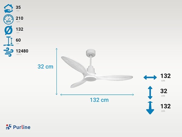 PURLINE - Ventilateur de plafond Réversible  Thermostat Wifi Moteur à courant continu Toits en pente Télécommande Hypersilence Mémoire Shopify Vendible (AUTOMATIQUE) - large