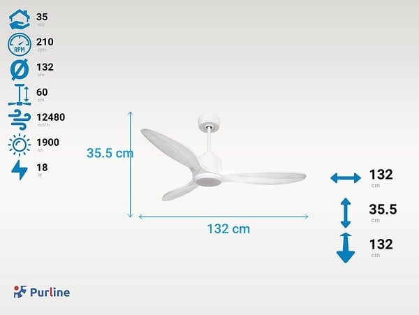 PURLINE - Ventilateur de plafond Réversible  Thermostat Dimmable Wifi Moteur à courant continu Toits en pente Télécommande Lumière à trois tons Hypersilence Mémoire - large