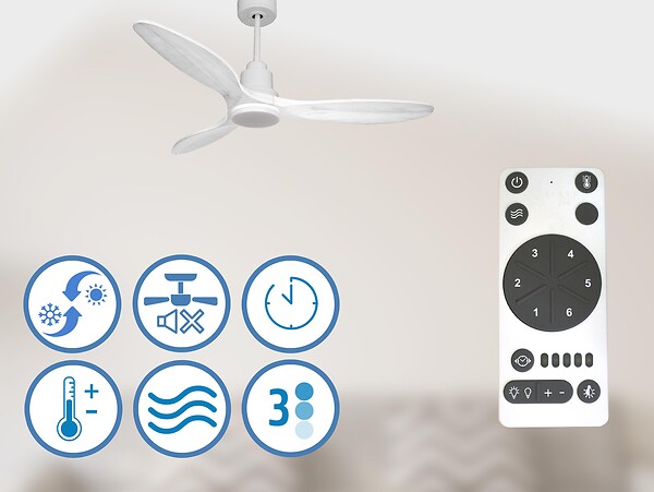 PURLINE - Ventilateur de plafond Réversible  Thermostat Dimmable Wifi Moteur à courant continu Toits en pente Télécommande Lumière à trois tons Hypersilence Mémoire - large