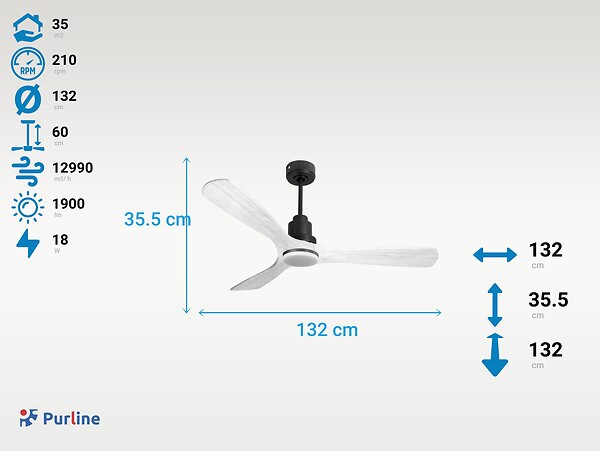 PURLINE - Ventilateur de plafond Réversible  Thermostat Dimmable Wifi Moteur à courant continu Toits en pente Télécommande Lumière à trois tons Hypersilence Mémoire - large