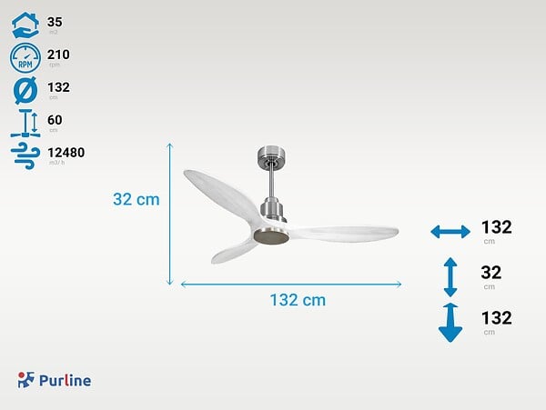 PURLINE - Ventilateur de plafond Réversible  Thermostat Wifi Moteur à courant continu Toits en pente Télécommande Hypersilence Mémoire Shopify Vendible (AUTOMATIQUE) - large
