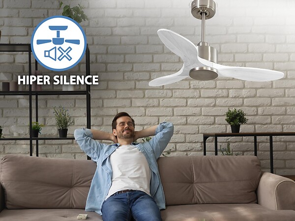 PURLINE - Ventilateur de plafond Réversible  Thermostat Wifi Moteur à courant continu Toits en pente Télécommande Hypersilence Mémoire - large