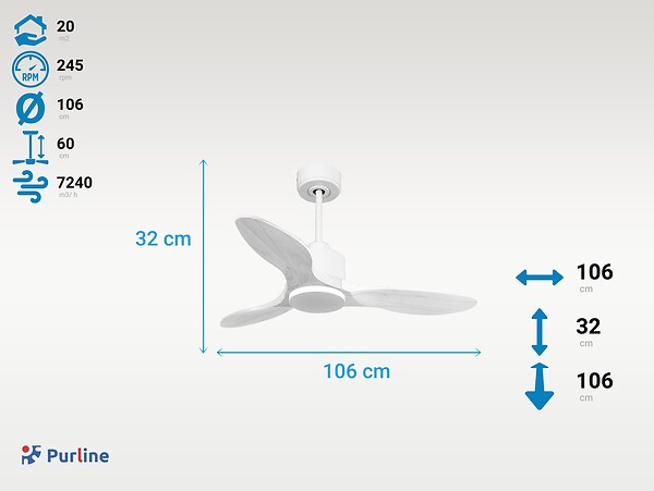 PURLINE - Ventilateur de plafond Réversible  Thermostat Wifi Moteur à courant continu Toits en pente Télécommande Hypersilence Mémoire Shopify Vendible (AUTOMATIQUE) - large