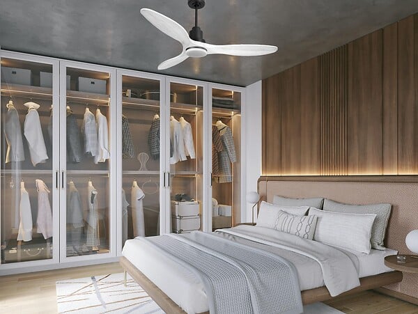 PURLINE - Ventilateur de plafond Réversible  Thermostat Dimmable Wifi Moteur à courant continu Toits en pente Télécommande Lumière à trois tons Hypersilence Mémoire - large
