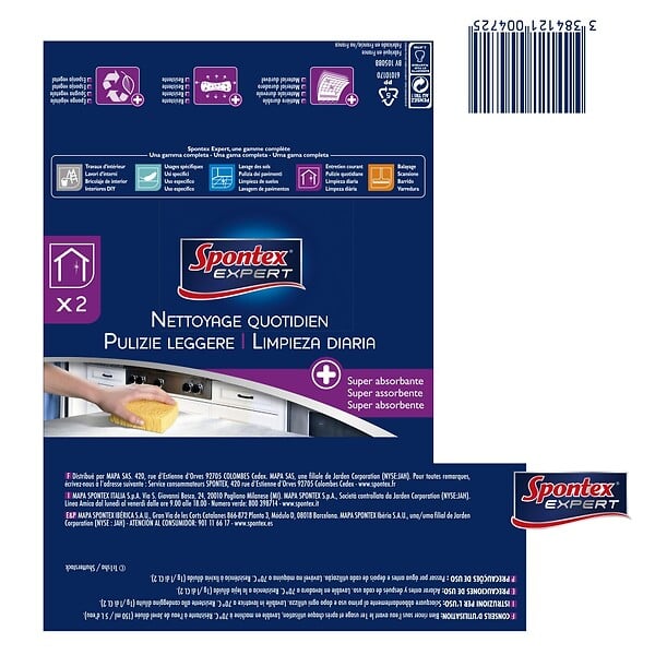 CENTRALE BRICO - Lots de 2 Eponges Nettoyage Quotidien SPONTEX EXPERT - large