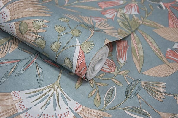 GRANDECO - Papier peint vinyle Matisse - Bleu céladon - L.10,05xl.0,53m - large