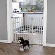 PAWHUT - Barrière de sécurité animaux - longueur réglable dim. 74-97,5 cm - porte double verrouillage, ouverture double sens -sans perçage - acier plastique blanc - vignette