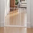 PAWHUT - Barrière de sécurité animaux - longueur réglable dim. 75-95 cm - porte double verrouillage, ouverture double sens -sans perçage - acier ABS blanc - vignette