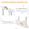 PAWHUT - Barrière de sécurité animaux - longueur réglable dim. 75-95 cm - porte double verrouillage, ouverture double sens -sans perçage - acier ABS blanc - vignette