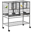 PAWHUT - Cage à oiseaux avec séparation mangeoire et perchoir 95L x 45l x 102H cm Noir et Gris - vignette