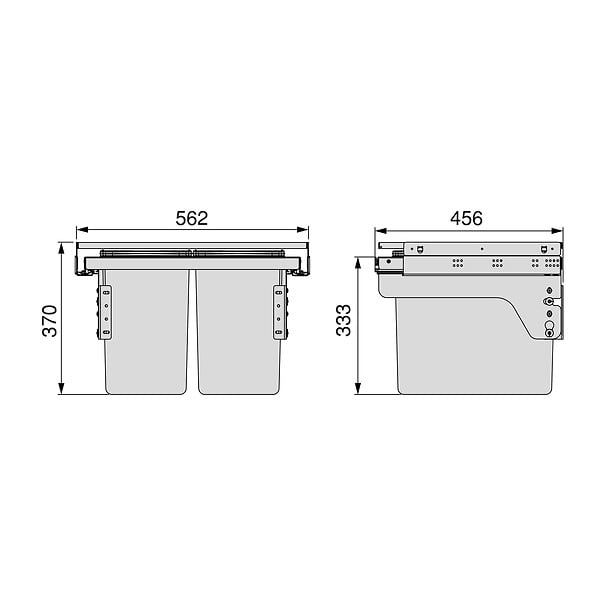 EMUCA - Bac de tri sélectif pour montage latéral sur meuble de cuisine Recycle 2x24litres, Acier, Plastique gris anthracite - large