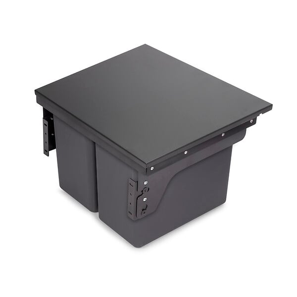 EMUCA - Bac de tri sélectif pour montage latéral sur meuble de cuisine Recycle 2x24litres, Acier, Plastique gris anthracite - large