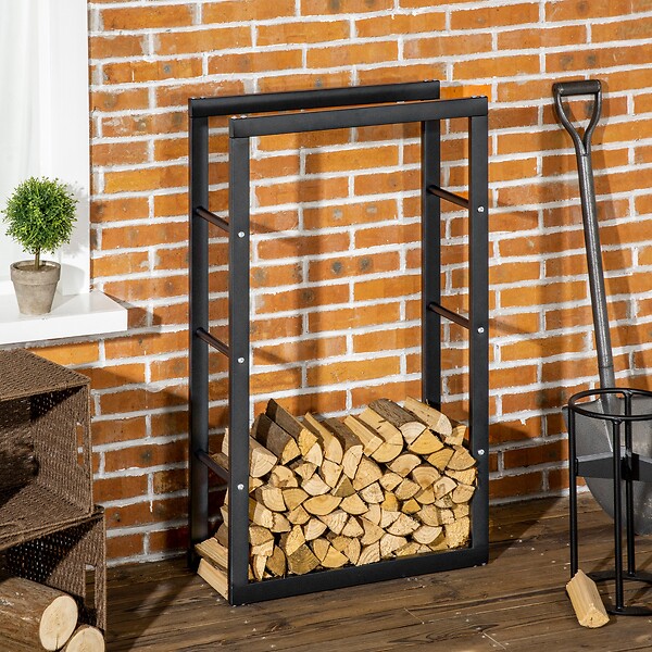 HOMCOM - Etagère porte bois de cheminée porte-bûches design contemporain charge max. 100 Kg dim. 60L x 25l x 100H cm métal noir - large