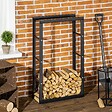 HOMCOM - Etagère porte bois de cheminée porte-bûches design contemporain charge max. 100 Kg dim. 60L x 25l x 100H cm métal noir - vignette