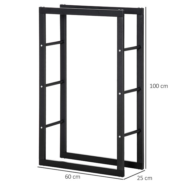 HOMCOM - Etagère porte bois de cheminée porte-bûches design contemporain charge max. 100 Kg dim. 60L x 25l x 100H cm métal noir - large