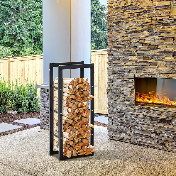 HOMCOM - Etagère porte bois de cheminée porte-bûches design contemporain charge max. 100 Kg dim. 40L x 25l x 100H cm métal noir - large