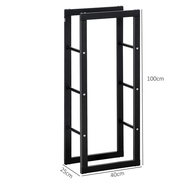HOMCOM - Etagère porte bois de cheminée porte-bûches design contemporain charge max. 100 Kg dim. 40L x 25l x 100H cm métal noir - large