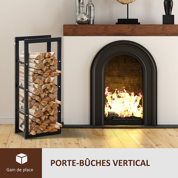HOMCOM - Etagère porte bois de cheminée porte-bûches design contemporain charge max. 100 Kg dim. 40L x 25l x 100H cm métal noir - large