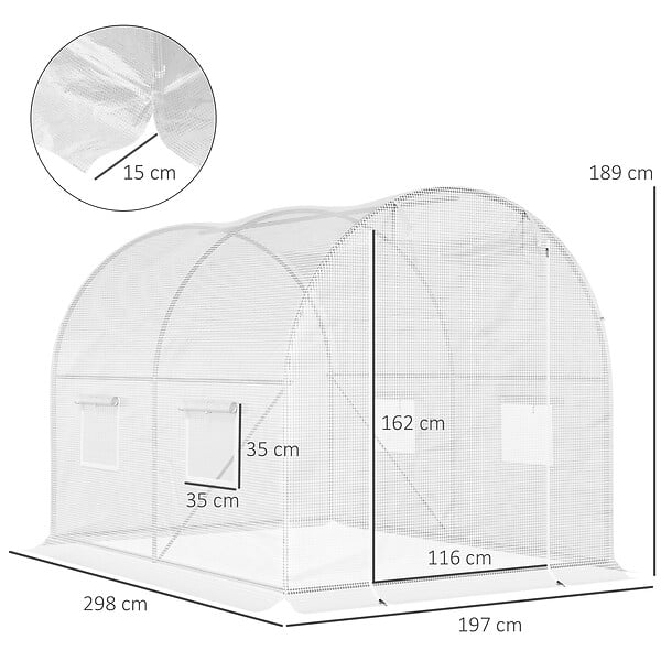 OUTSUNNY - Serre de jardin tunnel 6 m² 3L x 2l x 1,9H m acier galvanisé renforcé diamètre 2,4 cm + PE haute densité fenêtres porte blanc - large