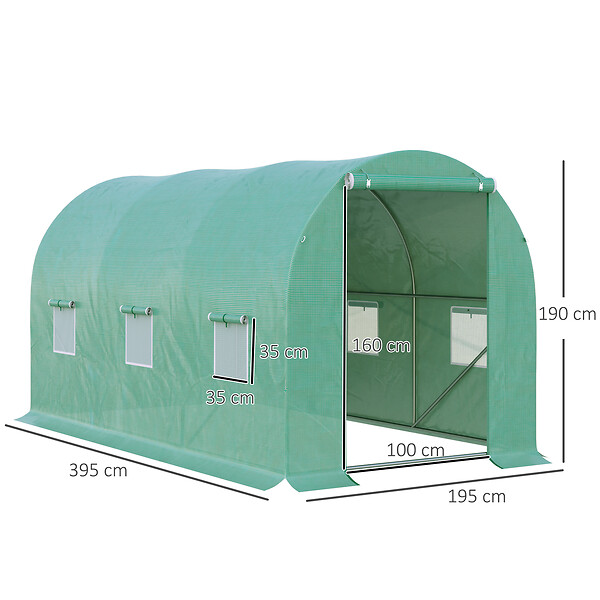 OUTSUNNY - Serre de jardin tunnel 8 m² 4L x 2l x 1,9H m acier galvanisé renforcé diamètre 2,4 cm + PE haute densité fenêtres porte vert - large