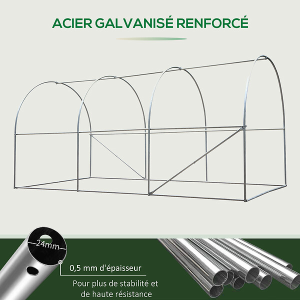 OUTSUNNY - Serre de jardin tunnel 8 m² 4L x 2l x 1,9H m acier galvanisé renforcé diamètre 2,4 cm + PE haute densité fenêtres porte vert - large