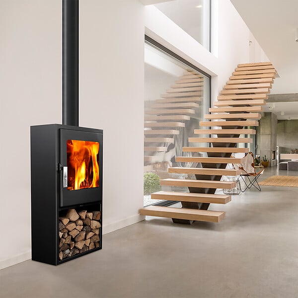 SUPRA - Poêle à bois JACCO BÛCHER acier - vertical - étanche - bûcher - 5kW - large