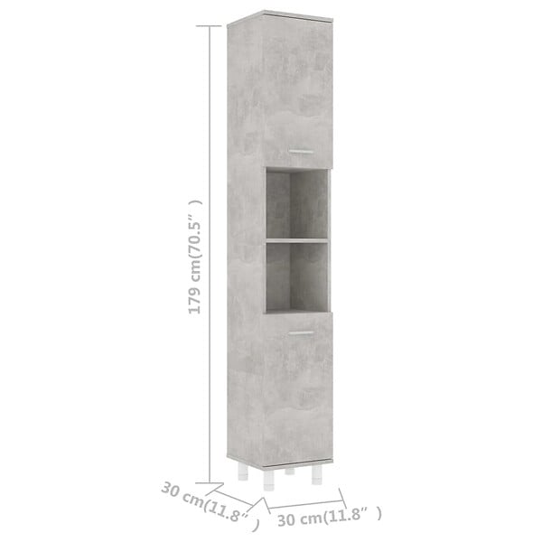 VIDAXL - vidaXL Armoire de salle de bain Gris béton 30x30x179 cm Aggloméré - large