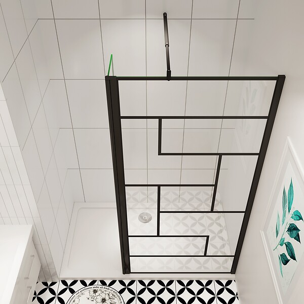 AICA SANITAIRE - AICA paroi de douche industrielle noire 100x200cm avec un retour pivotant 40cm livré avec une barre de stabilisation 90cm - large