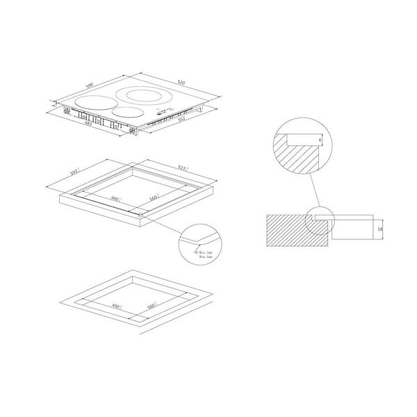 ROSIERES - Table De Cuisson Induction 60cm 3 Feux 7200w Noir - RI633C/M1 - large