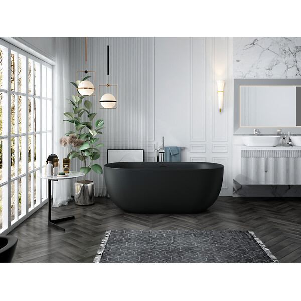 STANO - Baignoire îlot design ovale LISBON noir mat 160 cm - large