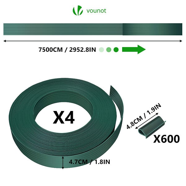 VOUNOT - Kit de lamelles occultantes PVC brise vue 300m x 4.7cm avec 600 clips Vert - large