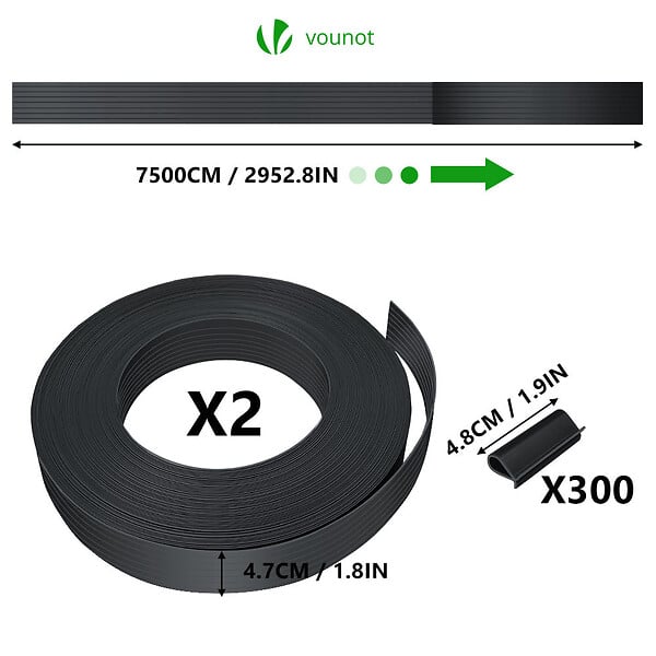 VOUNOT - Kit de lamelles occultantes PVC brise vue 150m x 4.7cm avec 300 clips Noir - large