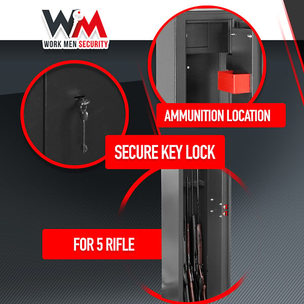 WORK MEN - Armoire à  fusils 315X205X1380mm avec coffre intérieur - 5 fusils - Workmen Security - large
