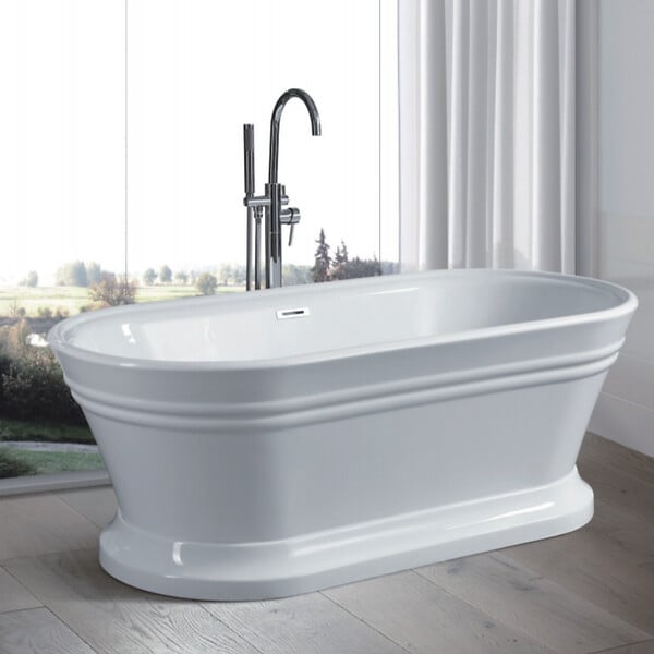 STANO - Baignoire îlot design sur socle ovale SEATTLE blanche 170 cm - large