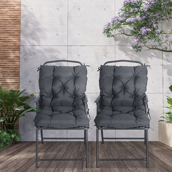 OUTSUNNY - Lot de 2 coussins matelas assise dossier 2 en 1 pour chaise fauteuil grand confort 98L x 50l x 8H cm gris - large