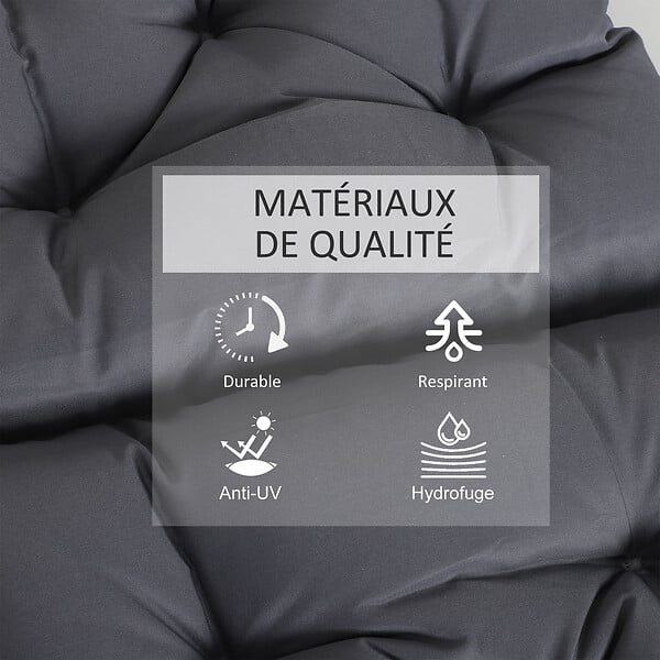 OUTSUNNY - Lot de 2 coussins matelas assise dossier 2 en 1 pour chaise fauteuil grand confort 98L x 50l x 8H cm gris - large