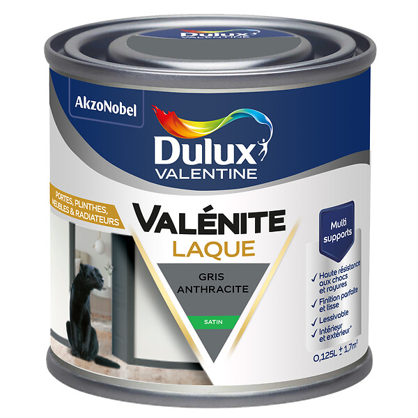DULUX VALENTINE - Laque acrylique Valénite Satin - Gris Anthracite - 125ml - large