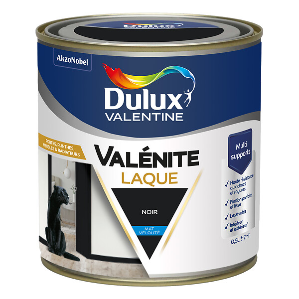 DULUX VALENTINE - Laque acrylique Valentine Mat - Noir - 0,5L - large