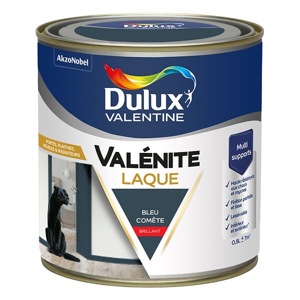 DULUX VALENTINE - Laque acrylique brillante - Bleu Comète - 0,5L - large