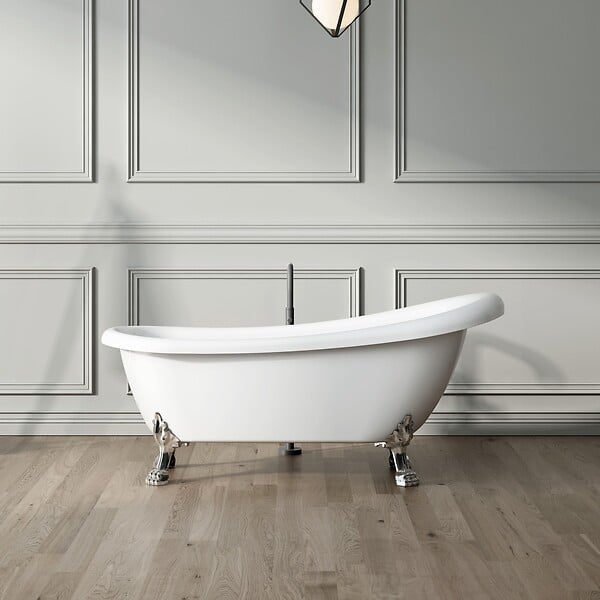 ROGIER & MOTHES - Baignoire sur pieds rétro RICHMOND Blanche 155 cm Pieds d'Aigle Bronze jaune vieilli - large