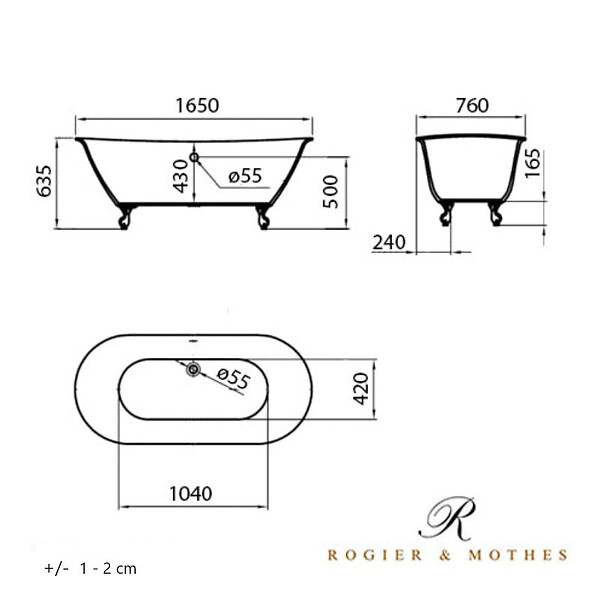 ROGIER & MOTHES - Baignoire sur pieds rétro SURRY HILLS Blanche 165 cm Pieds d'Aigle Blancs - large