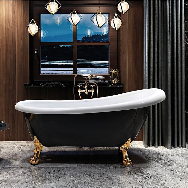 ROGIER & MOTHES - Baignoire sur pieds rétro RICHMOND Noire 171 cm Pieds d'Aigle Bronze jaune vieilli - large