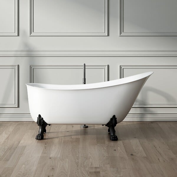 ROGIER & MOTHES - Baignoire sur pieds rétro BALMAIN Blanche 161 cm Pieds d'Aigle Chromés - large