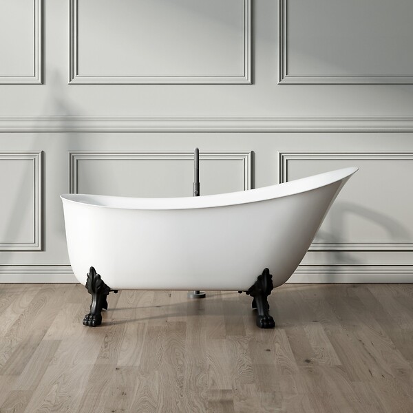 ROGIER & MOTHES - Baignoire sur pieds rétro BALMAIN Blanche 161 cm Pieds de Lion Cuivre rouge vieilli - large